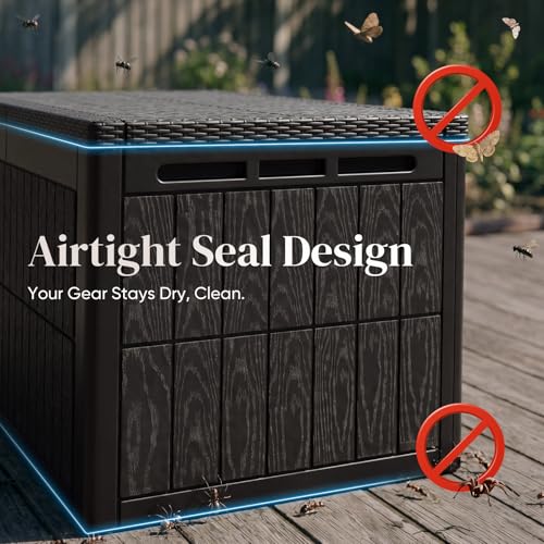 Quictent 220 Gallon Resin Deck Box, Weatherproof Waterproof Outdoor Storage Bench, Heavy Duty UV Resistant Lockable Container for Garden, Pool Supplies, Patio Cushions & Furniture Accessories