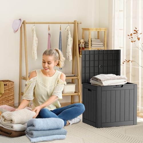 PatioZen 31 Gallon Resin Deck Box, Lockable Patio Outdoor Storage Box for Furniture, Garden Tools and Tools Storage, Waterproof Outside Storage Boxes - Black