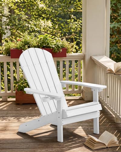 YEFU Adirondack Chair Weather Resistant: Outdoor Chair HIPS Plastic Adirondack Chairs - Patio Chairs with Wood Texture - Lawn Fire Pit Deck Porch Garden Chairs for Adults (White)
