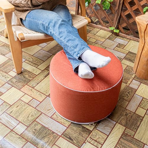 Outdoor Ottomans for Patio Pouf Waterproof Fade-Resistant Ottoman Foot Rest for Outdoor - Ottoman Chair Filled with High-Density All-in-One Foam, 20"D x 14"H Inches (Burnt Orange, Round)
