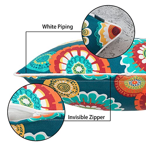 Magpie Fabrics Pack of 2 Outdoor Waterproof Lumbar Rectangular Throw Pillow with Insert 12x20 Inch, Home Decorative Toss Cushion for Patio Garden Car Office (Heronsbill Turquoise Green)