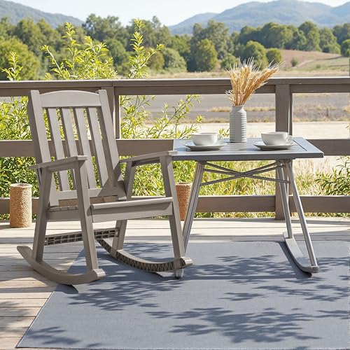 Devoko PP Material Rocking Chair Outdoor Indoor All Weather High Back Patio Rocker for Adult Heavy Duty Rocking Chair for Patio Backyard Porch Garden (Heavy Duty, Light Brown)