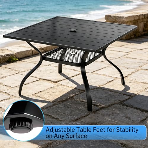 bigget Outdoor Dining Set with Swivel Chairs Set for 4, 5 Piece Modern Outdoor Patio Table and Chairs 450LBS Highback, Powder-Coated Black Wrought Iron Square Table Set for Outside, Grey