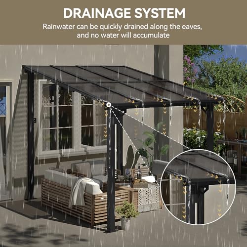 Aoxun 8’x10’ Gazebo, Wall Mounted Gazebos Pergola on Clearance, Outdoor Patio, Large Wall-Mounted Heavy Duty Awnings for Patio, Decks, Backyard (Black)