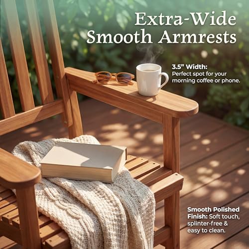 Devoko Outdoor Rocking Chair Acacia Wood Porch Rocking Chairs, Outdoor Chairs with Widened Armrest for Porch, Poolside, Balcony and Yard, Natural (1 Chair)