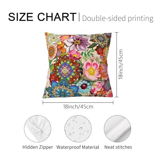 Waiyear Outdoor Pillow Covers 18x18 Boho Floral Waterproof Throw Pillow Covers Colorful Decorative Outdoor Cushion Cases for Patio Funiture Garden Bench Balcony Sofa Couch Set of 2