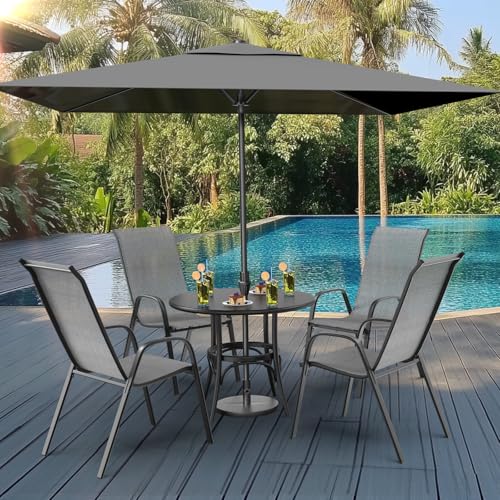 VINGLI Set of 2 Stackable Outdoor Bar Stools – Sling Chairs with High Back & Armrests, for Lawn, Garden, Bar, Grey