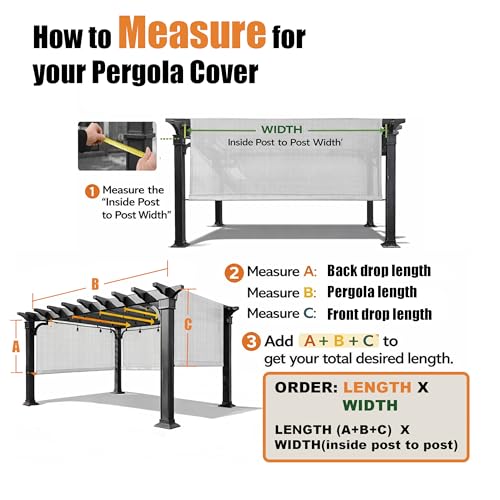 Alion Home Waterproof Pergola Cover - Universal Replacement Canopy (16' L x 9' W, Beige)