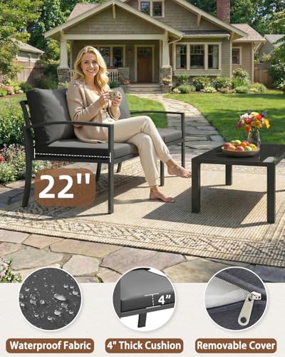 U-MAX Aluminum Patio Furniture Set 7 Seats, Modern Furniture Clearance with Coffee Table & Side Table, Patio Conversation Sets with Deep Cushions for Lawn, Garden, Porch, Balcony, Dark Grey
