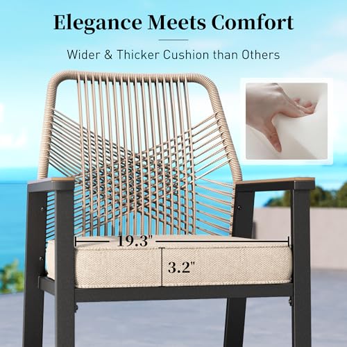 SUNSHINE VALLEY Outdoor Bar Stools Set of 4, Rattan High Top Patio Chairs with Waterproof Cushion and Armrest, All-Weather Bar Height Furniture for Outside Patio Balcony and Pool, Beige