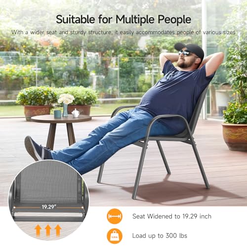 ONBRILL Patio Chairs set of 4, Easy Assembly Stackable Outdoor Dining Chairs with Wide Seat and Sturdy Metal Frame, Breathable All Weather Textilene Outdoor Chairs Set of 4 for Deck, Pool, Porch, Grey