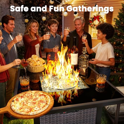 Propane Fire Pit Table, Outdoor Fire Pit Table, 28" Rattan Square Outdoor Gas FirePit with Glass Wind Guard, Tempered Glass Tabletop, Lid, CSA Listed, 50,000 BTU, Outside Patio Deck & Garden, Brown