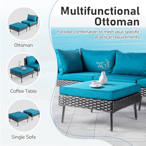 VINGLI 6-Piece Patio Furniture Set, All-Weather Wicker Outdoor Sectional Sofa with Thick Cushions, Hand-Woven Rattan Conversation Set for Garden & Backyard (Black)