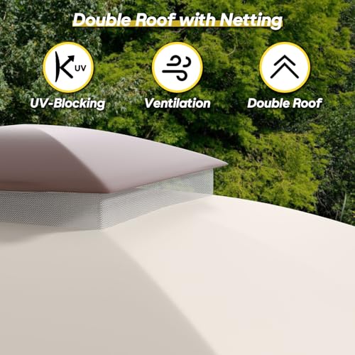 ZZW Outdoor Patio Gazebo 10×13 Heavy Duty Gazebos with Mosquito Netting & Double Roof Metal Steel Frame Canopy Gazebo Tent Shelter for Patio Lawn Backyard Garden