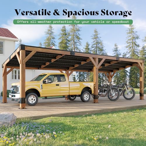 AMERLIFE 10 x 20 FT Spruce Wood Hardtop Gazebo with Sloped Galvanized Steel Roof, Heavy Duty Outdoor Pergola with Bar Shelf for Grill, BBQ, Patio, Backyard, Garden