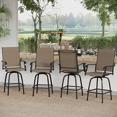 Sophia & William Outdoor Bar Stools Set of 4, Bar Height Patio Chairs, Outdoor Swivel Bar Stoos High Top Patio Chairs, Supports 300 lbs (Brown Fabric)