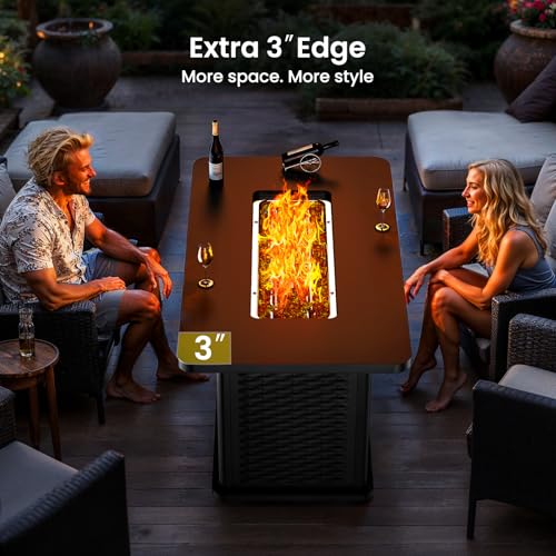 Ciays 43-Inch Rectangular Propane Fire Pit with 60,000 BTU Output, Gas with Rocks, Table CSA-Certified 2 in 1Table Gatherings Parties with 304 Stainless Steel H-Burner