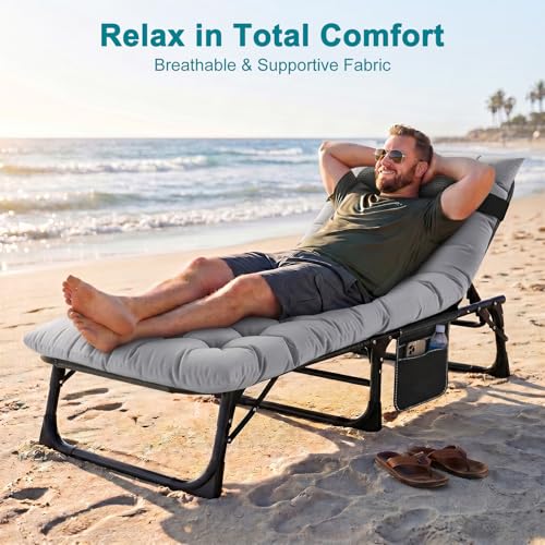 ABORON Chaise Lounge Chair,5 Positions Padded Outdoor Tanning Chair,Heavy Duty Portable Lounge Chair for Outdoor Sunbathing Patio Pool Lawn Deck Poolside,Support up to 440 Lbs