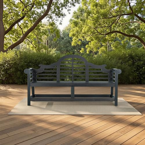 SAFAVIEH Outdoor - Khara Garden Bench - Dark Slate Grey - Solid Wood - Lutyens-Inspired Slatted Design - Ideal for Patio, Deck, Porch, Garden, 17.7" Seat Height (PAT6705K)