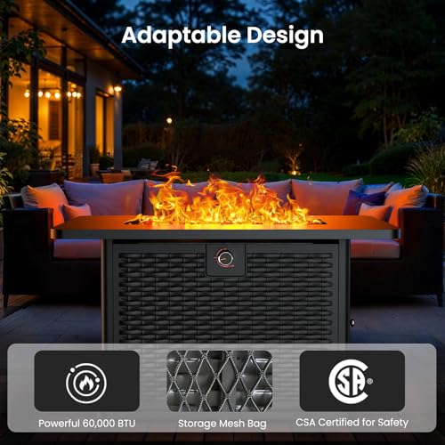 Ciays 43-Inch Rectangular Propane Fire Pit with 60,000 BTU Output, Gas with Rocks, Table CSA-Certified 2 in 1Table Gatherings Parties with 304 Stainless Steel H-Burner