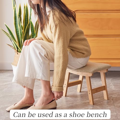 Kitsanery Foot Stool,Ottoman,Bamboo Small Sofa Foot Rest Under Desk,Extra Seating for Living Room, Bedroom and Kitchen (Natural Stool Legs - Beige Surface)