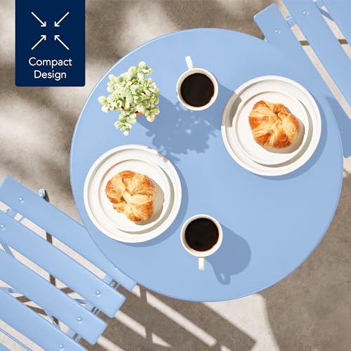 Best Choice Products 3-Piece Bistro Set, Space Saving Folding Design, Solid Steel, Outdoor Patio Furniture Set w/ 2 Chairs, Bistro Table - Light Blue