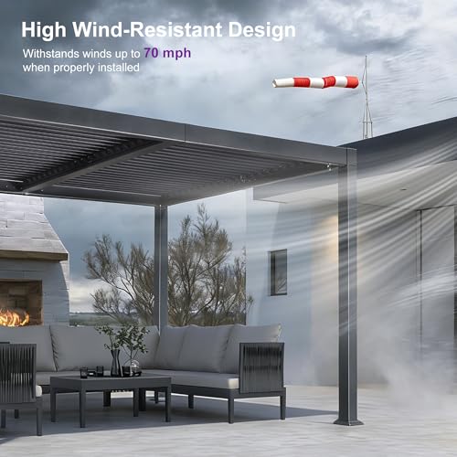 PURPLE LEAF Louvered Pergola 10' x 14' Aluminum Outdoor Pergola with Adjustable Louvers Roof and Integrated Drainage System 70 Mph High Wind Resistant Small Pergolas for Patio Deck Porch Yard