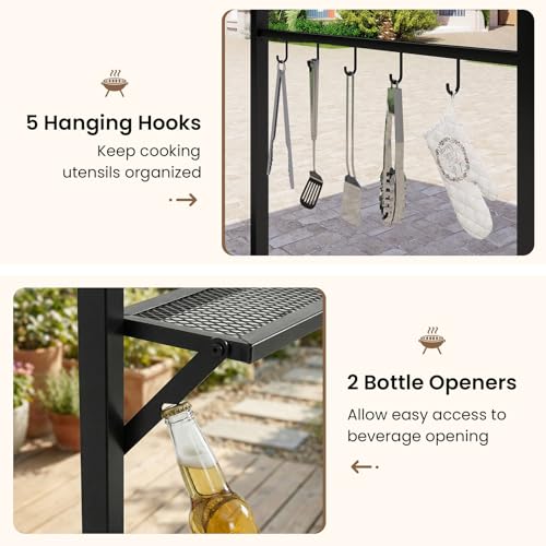 Tangkula 7ft Grill Gazebo, Patio Barbecue Canopy with Serving Shelf and Storage Hooks, Curved Grill Shelter w/Heavy-Duty Steel Frame Sunshade Awning for Outdoor Garden (Gray)