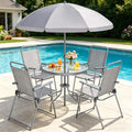 Shintenchi 6 Piece Outdoor Patio Furniture Set, Small Outdoor Patio Dining Table and Chairs Set, Outdoor Seating with Umbrella for Backyard, Balcony, Front Porch, Ice Silver