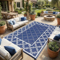 Garvee Reversible Outdoor Rug 5x8, Waterproof Outdoor Plastic Straw Rug with Interlacing Pattern, RV Mat for Picnics, Patio, Camping, Balcony, Deck, Backyard, Porch, Blue
