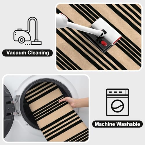 OJIA Outdoor Rug 3'x5', Black and Tan Area Rug Machine Washable Rugs Cotton Hand Woven Entry Rug Indoor Outdoor Striped Carpet for Front Porch/Deck/Backyard/Camping/Outdoor Decor