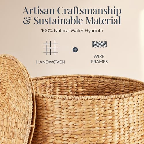 Best Choice Products Large Round Storage Ottoman W/Lid, Handwoven Water Hyacinth Footstool, Accent Stool, Side Table, Storage Container, Plant Stand For Living Room, Office, or Bedroom - Natural