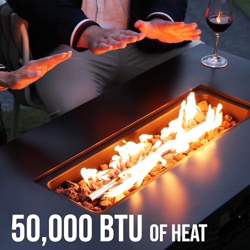 NIGOME Propane Fire Pit Table – Rectangle 43 Inch Outdoor Firepit for Patio, Balcony, and Garden – Versatile Gas Fire Pit with Lava Rock & Table Lid