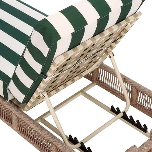 SAFAVIEH Outdoor - Gillian Chaise Lounge Chair - Heather Tan & Hunter Green Stripe - Steel and Woven Rope - Adjustable 5-Position Backrest - Ideal for Patio, Deck, Poolside, Backyard (PAT7527H)
