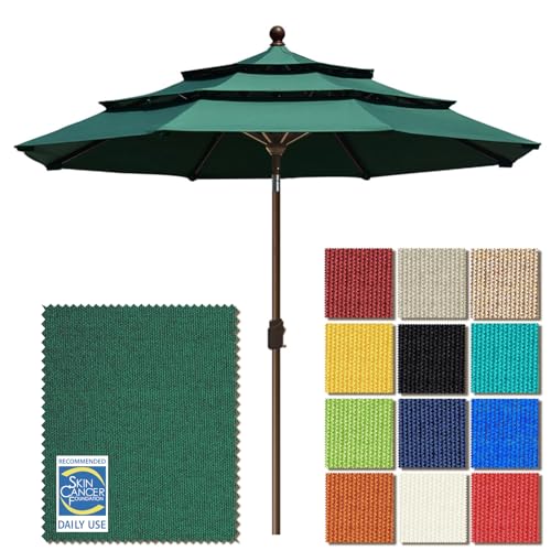 EliteShade USA 10-Year-Non-Fading 9ft 3-Tier Market Patio Umbrella, Commercial Grade Outdoor Table Umbrella with Crank Open, Windproof & UPF 50+ UV Protection, Heavy Duty Ventilation for Garden, Deck, Pool, Backyard, Beach & Bistro, Forest Green