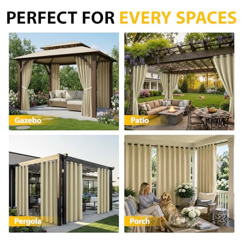 BONZER Waterproof Outdoor Curtains for Patio, Premium Thick Privacy Weatherproof Grommet Outside Curtains for Porch, Pergola, Cabana, 1 Panel, 54W x 84L inch, Cream