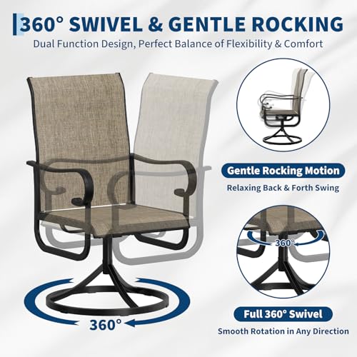 GarveeLife Patio Swivel Chair Set of 2, All-Weather Outdoor Dining Chairs with High Back, Rocker-Swivel Combo Patio Chairs for Backyard Deck Poolside, Brown