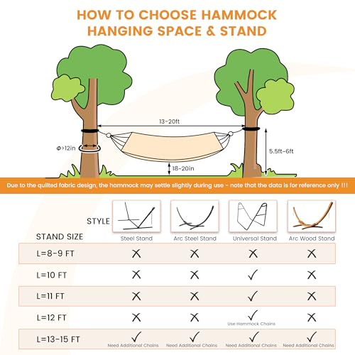 Lazy Daze Hammocks 12 FT Quilted Fabric Double Hammock with Spreader Bars and Detachable Pillow, 450lbs Weight Capacity