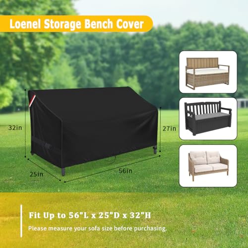 Loenel Outdoor Loveseat Cover, Waterproof Outdoor Bench Cover for Keter Bench Deck Box 70 Gallon, Patio Couch/Sofa Furniture Cover - 56" L x 25" W x 32" H
