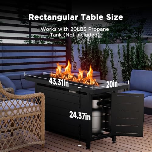 Ciays 42 Inch Gas Fire Pit Table, 60,000 BTU Propane Pits for Outside with Steel Lid and Lava Rock, 2 in 1 Firepit Table Gatherings Parties on Patio Deck Garden Backyard, Black