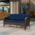 Qsoer Patio 3-Seater Sofa, PE Wicker Outdoor Lounge with Thick Removable Cushions, Rust-Proof Steel Frame, 900LBS Capacity, Blue