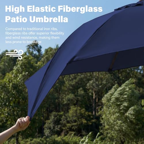 JEAREY 9FT Outdoor Patio Umbrella,Market Table Umbrella with 8 Fiberglass Ribs, Pool Umbrella with Tilt and Crank, UV Protection Lightweight & Wind-Resistant for Lawn, Garden, Deck and Backyard, Navy