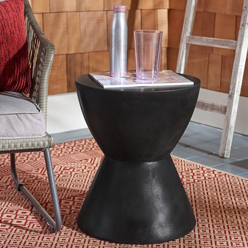SAFAVIEH Outdoor - Athena Accent Stool - Black Concrete - Sculptural Drum Design - Ideal for Living Room, Patio, Deck, Sunroom, 14.9" W x 14.9" D x 17.7" H (VNN1011C)