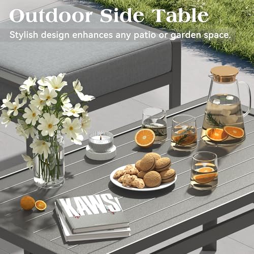 Mvpipi 7 Piece Aluminum Patio Conversation Set, Outdoor Metal Furniture Set w/Rocking Swivel Chairs, 3-Seat Sofa, Ottomans and Coffee Side Table, 5" Thickened Cushions for Backyard, Poolside, Gray