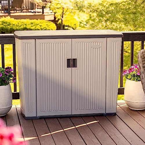 Suncast 130-Gallon Backyard Oasis Basic Unit Lockable Outdoor Storage Cabinet, Peppercorn, Made in The USA