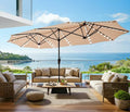 SUPERJARE 13ft Outdoor Patio Umbrella with Solar Lights, Double-sided Deck Pool Umbrella with 1.5 Inch Pole, Fade Resistant Canopy, 12 Sturdy Ribs, for Porch, Market, Backyard, Beige (No Base)