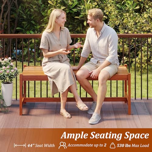 Tangkula Outdoor Wood Bench Backless, Solid Hardwood Patio Dining Bench with Teak Oil Finish & Curved Seat, Farmhouse Wooden Slat Bench for Porch, Garden, Entryway, Poolside, Backyard (1)