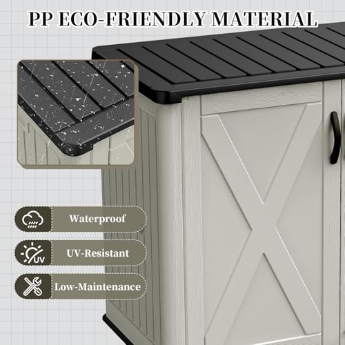Patiowell 25 Cu.ft Outdoor Storage Cabinet with Lockable Door, Waterproof Horizontal Storage Shed for Tools and Patio Furniture, All-Weather Resin Shed Easy Assemble for Pool or Backyards, Brown