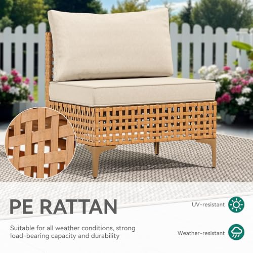 YITAHOME Wicker Patio Furniture Set 3 Pieces Outdoor Sectional Sofa with Solar Light Table Outdoor Couch with Waterproof Cushions All-Weather Rattan Patio Conversation Set for Indoor/Outdoor