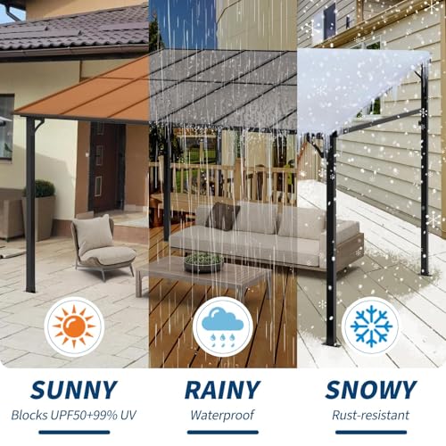 10x12 ft Wall-Mounted Lean-to Gazebo, Outdoor Patio Cover Awning with Heavy-Duty Aluminum Frame & UV-Resistant Polycarbonate Roof, All-Weather Hardtop Canopy for Deck, Yard & Parties